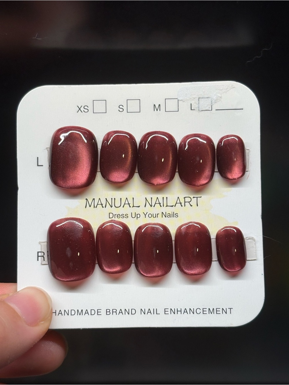 2 for $12- 1.7cm Length width M Short Round Handmade Burgandy Cateye presson Nai